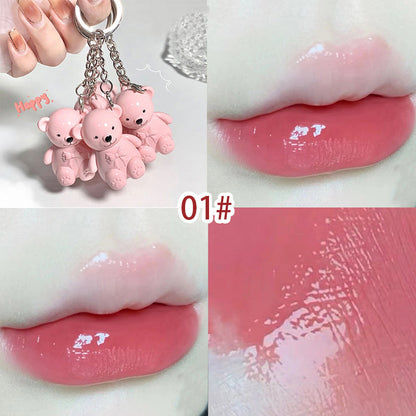 Keychain Mirror Lip Gloss Cute Bear Jelly Liquid Lipstick