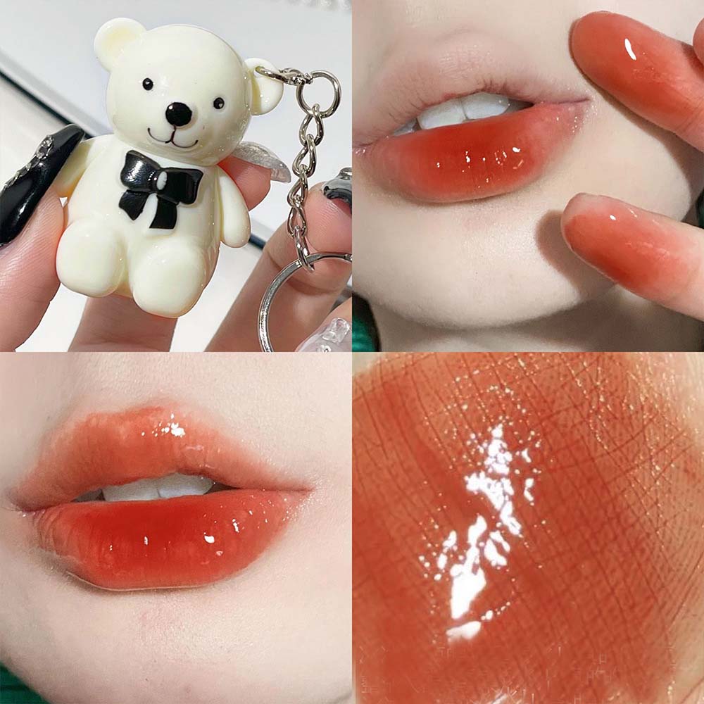 Keychain Mirror Lip Gloss Cute Bear Jelly Liquid Lipstick