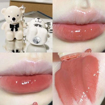 Keychain Mirror Lip Gloss Cute Bear Jelly Liquid Lipstick